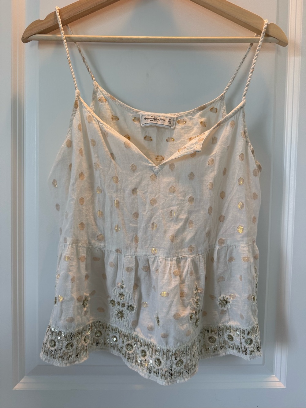 Abercrombie & Fitch White Spaghetti-Strap Camisole with Gold Foil Dots